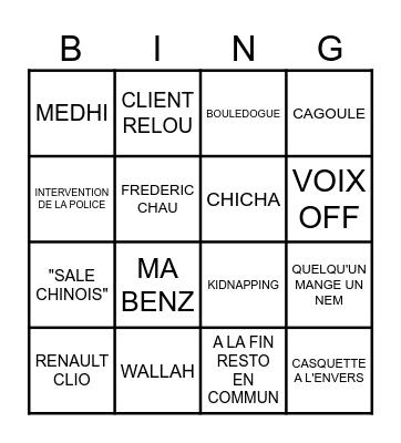 DE L'HUILE SUR LE FEU Bingo Card
