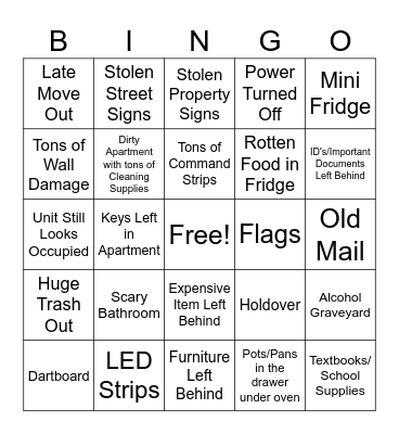 Move Out Day Bingo Card