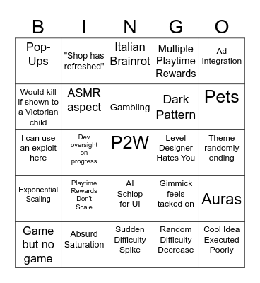 Roblox Slop Bingo Card
