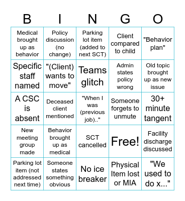 SCT Bingo Card