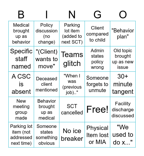 SCT Bingo Card