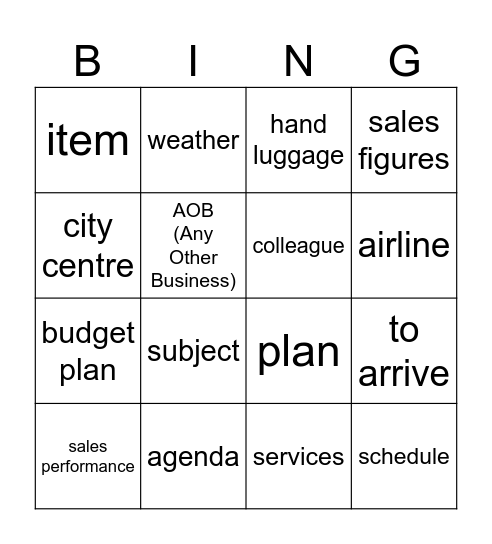 Business English Vocabulary Bingo U7 Bingo Card