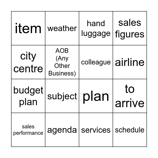 Business English Vocabulary Bingo U7 Bingo Card