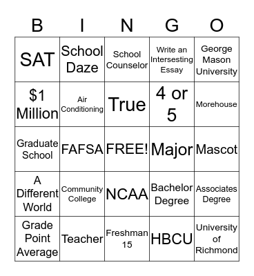Your College Knowledge Bingo Card