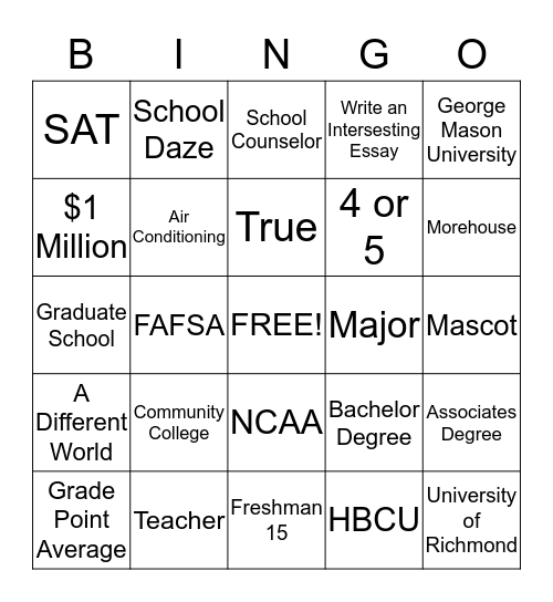 Your College Knowledge Bingo Card