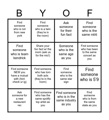 BYOF Summer Bingo Card