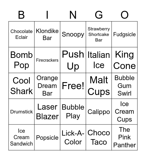 Ice Cream Truck Bingo - 2026 Bingo Card