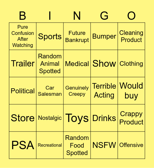 Commercial Bingo Card