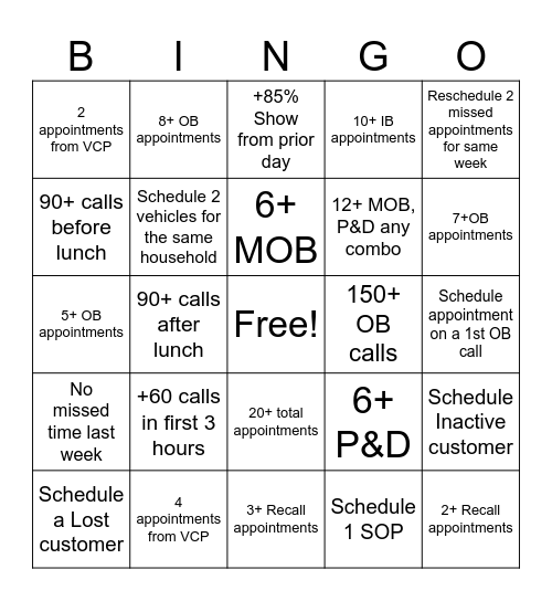 G-TEAM Bingo Card