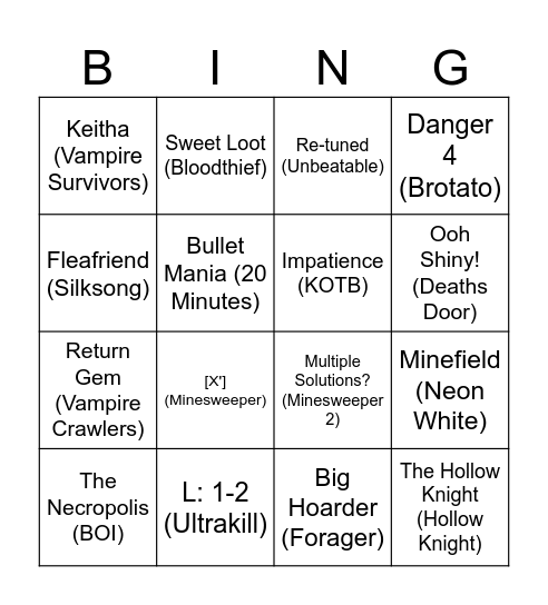 Gamer Bingo Card