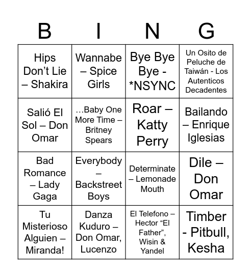BINGO MUSICAL Bingo Card