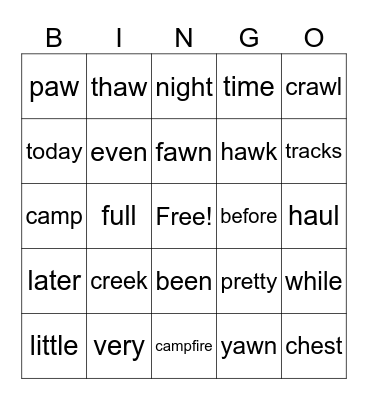 Camp Fun Bingo Card