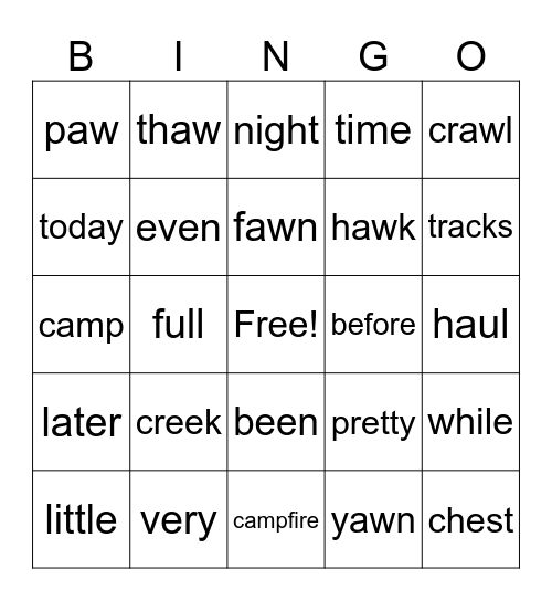 Camp Fun Bingo Card
