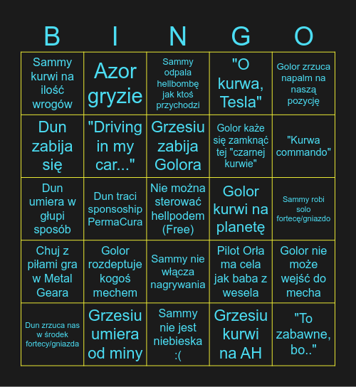 Piekłonurkowe BINGO Card