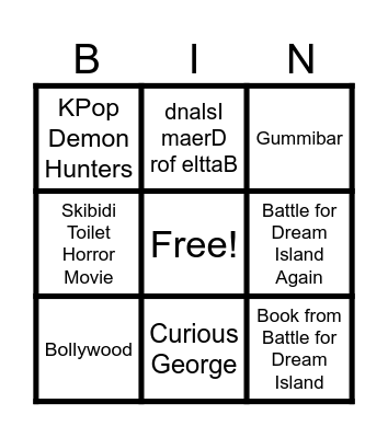 Cartoons, Persons, Marks, Species, Songs, Video Games and Characters Bingo Card