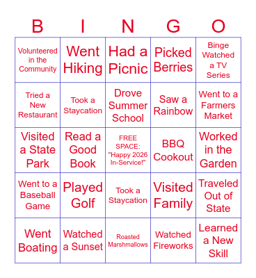 2026 IN-SERVICE SUMMER FUN Bingo Card