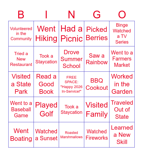 2026 IN-SERVICE SUMMER FUN Bingo Card