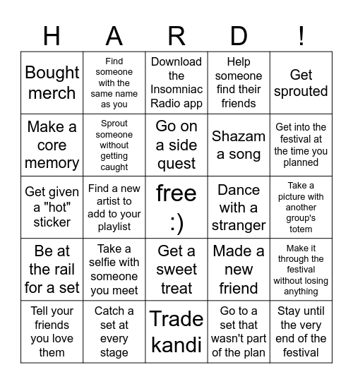 Insomniac Radio @ HARD Summer Bingo Card