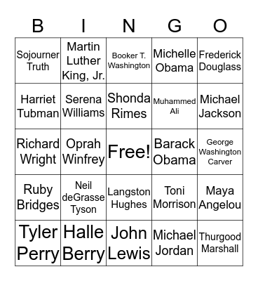 African American Heritage Month Bingo Card