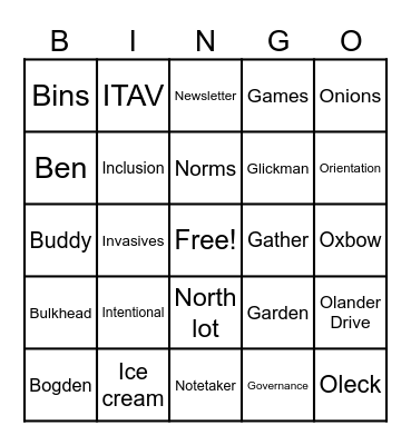 VHC Bingo Card