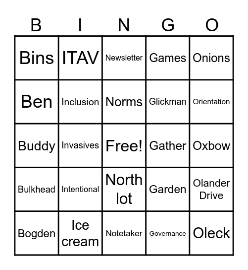 VHC Bingo Card