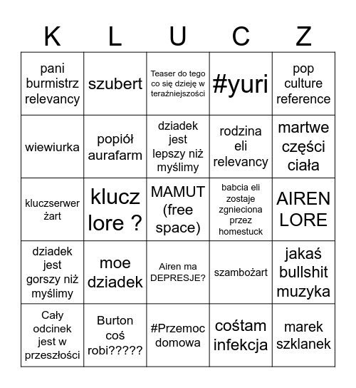 Klucz 7 Bingo Card