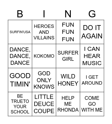 BEACH BOY BINGO Card