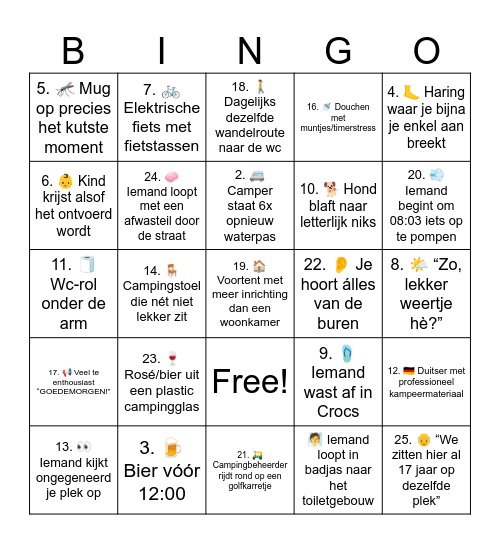 Camping bingo Card