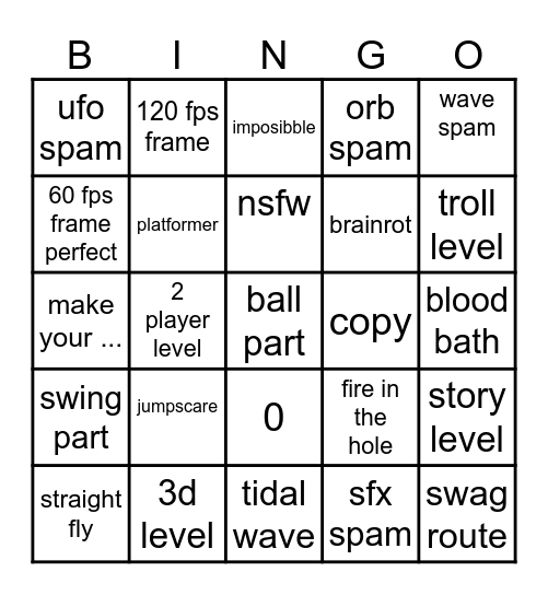 gd recent tab Bingo Card