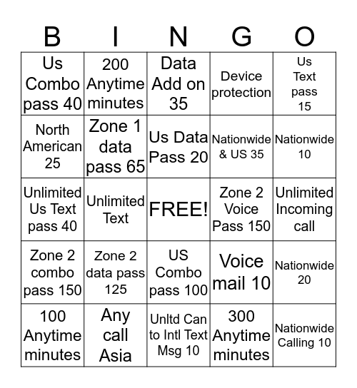 Sales BINGO Write the Ban in the box when the features is  sold Bingo Card