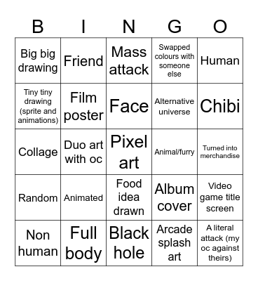 Art fight 2026 Bingo Card