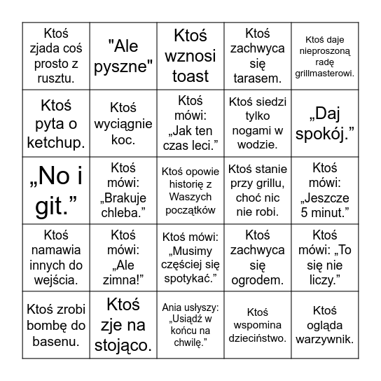 Imprezowe Bingo Card