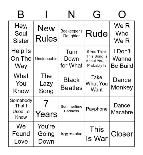Five-0-Five Music Bingo - 2010s 4 Bingo Card