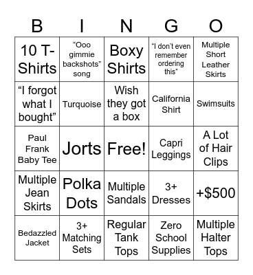 SHEIN BTS Haul Bingo Card