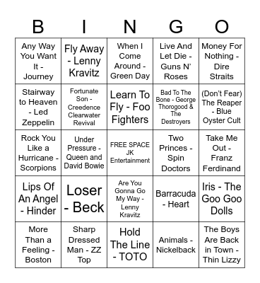 McRae's SINGO BINGO By JK Entertainment Bingo Card