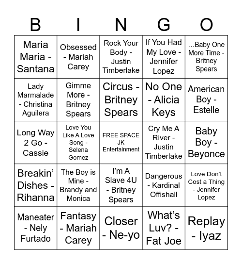 McRae's SINGO BINGO By JK Entertainment Bingo Card