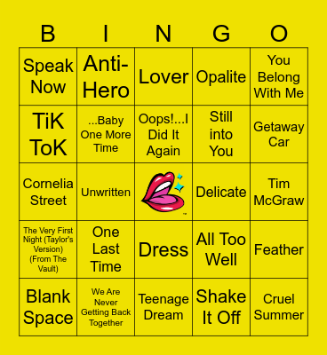 Taylor Swift Musical Bingo Card