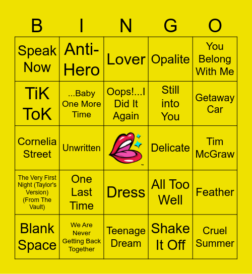 Taylor Swift Musical Bingo Card