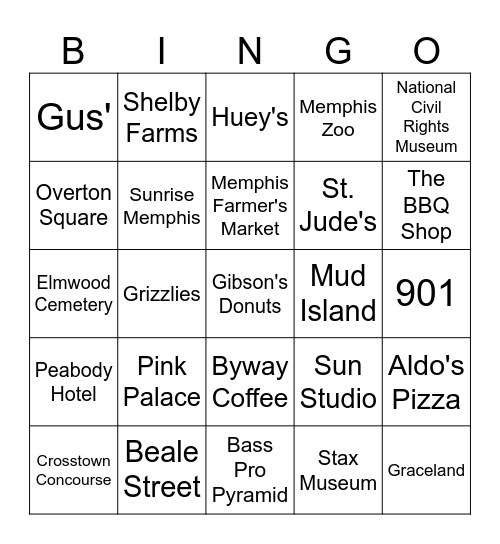 Memphis Bingo Card