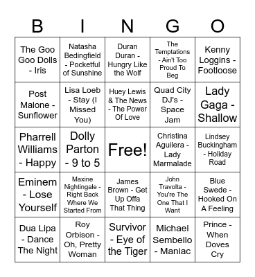 Movie Songs 1 Bingo Card