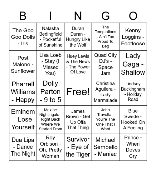 Movie Songs 1 Bingo Card