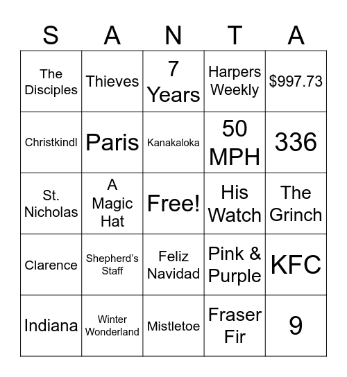 Christmas Trivia 1 Bingo Card