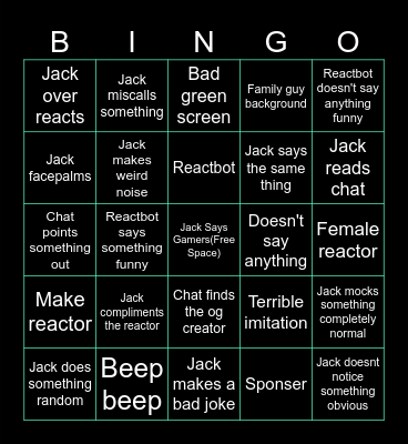 JJJacksfilms reacts to reactors Bingo Card