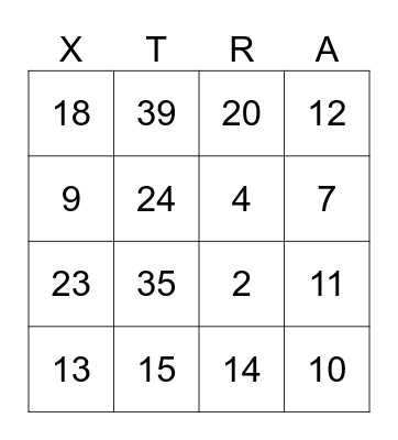 Extra Art Bingo Card