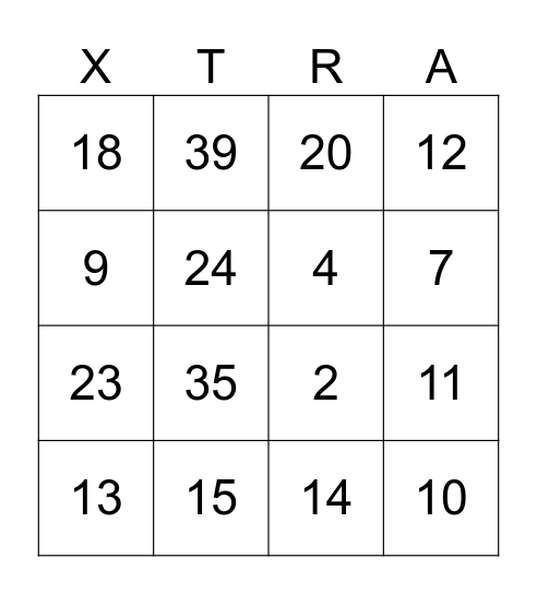 Extra Art Bingo Card