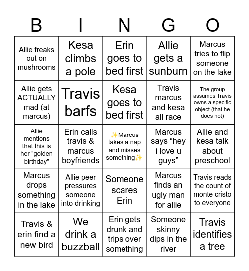 ALLIE GOLDEN BDAY WEEKEND Bingo Card