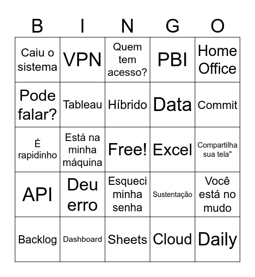 BINGO TECH — O MUNDO TECNOLÓGICO: ENTRE BUGS, CAFÉ E REUNIÕES QUE PODERIAM SER E-MAILS Bingo Card