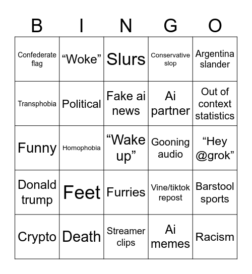 Twitter/X Bingo Card