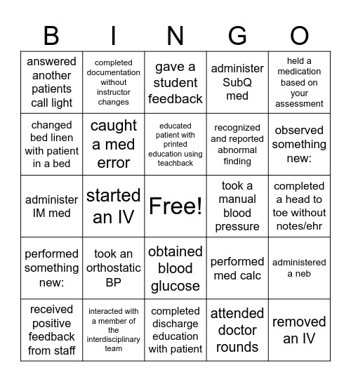clinical bingo Card