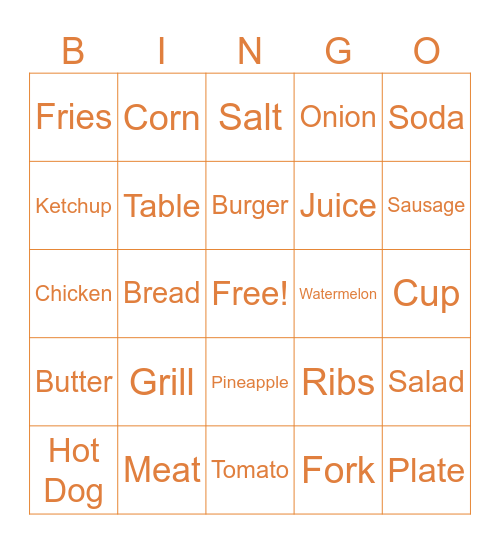 ENGLISH BBQ Bingo Card